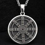 925 925 Sterling Silver Dharma Wheel Spoked Talisman Necklace Necklaces Oxidized silver geometric star compass rose pendant necklace