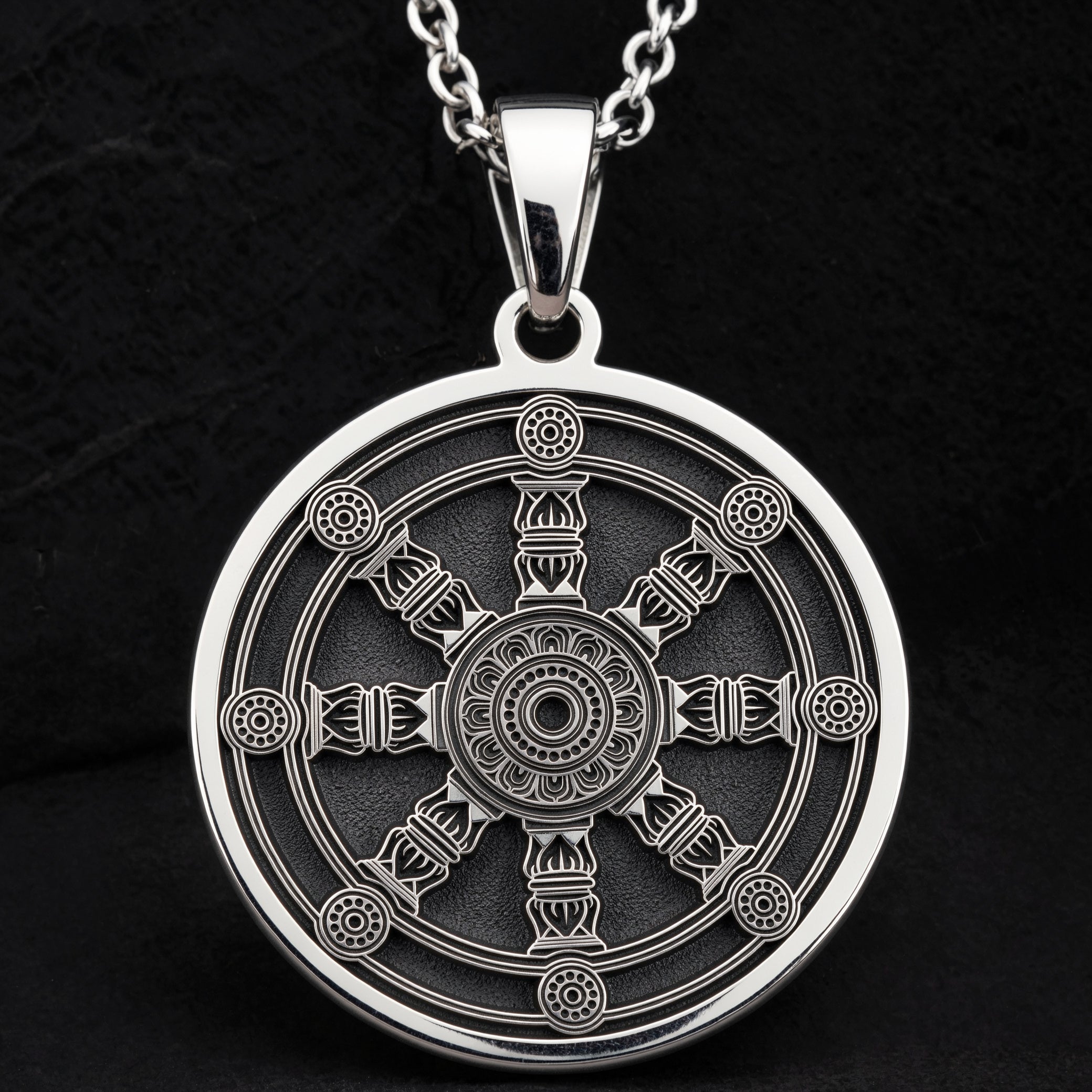 Dharma Wheel Spoked Talisman Necklace | Silver & Plated Options - Spiritual Protection Astrological Sign