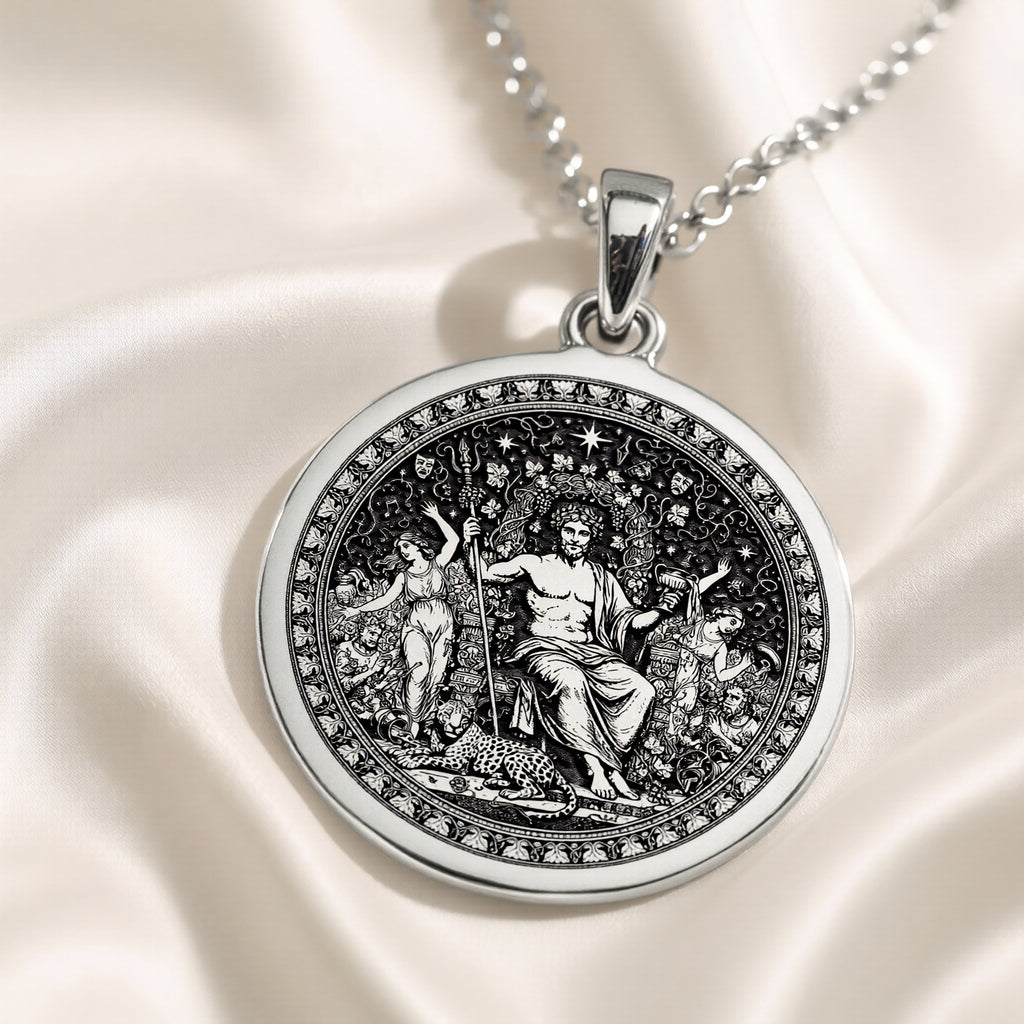 925 sterling silver Dionysus God of Wine pendant, detailed view 1.