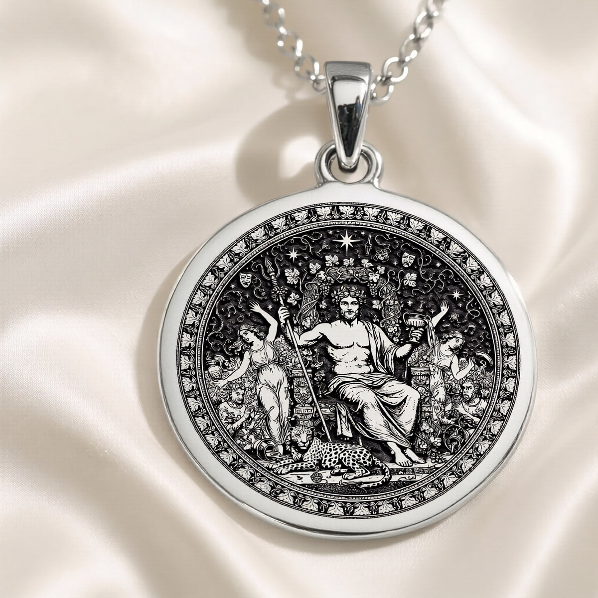 925 sterling silver Dionysus God of Wine pendant, detailed view 2.
