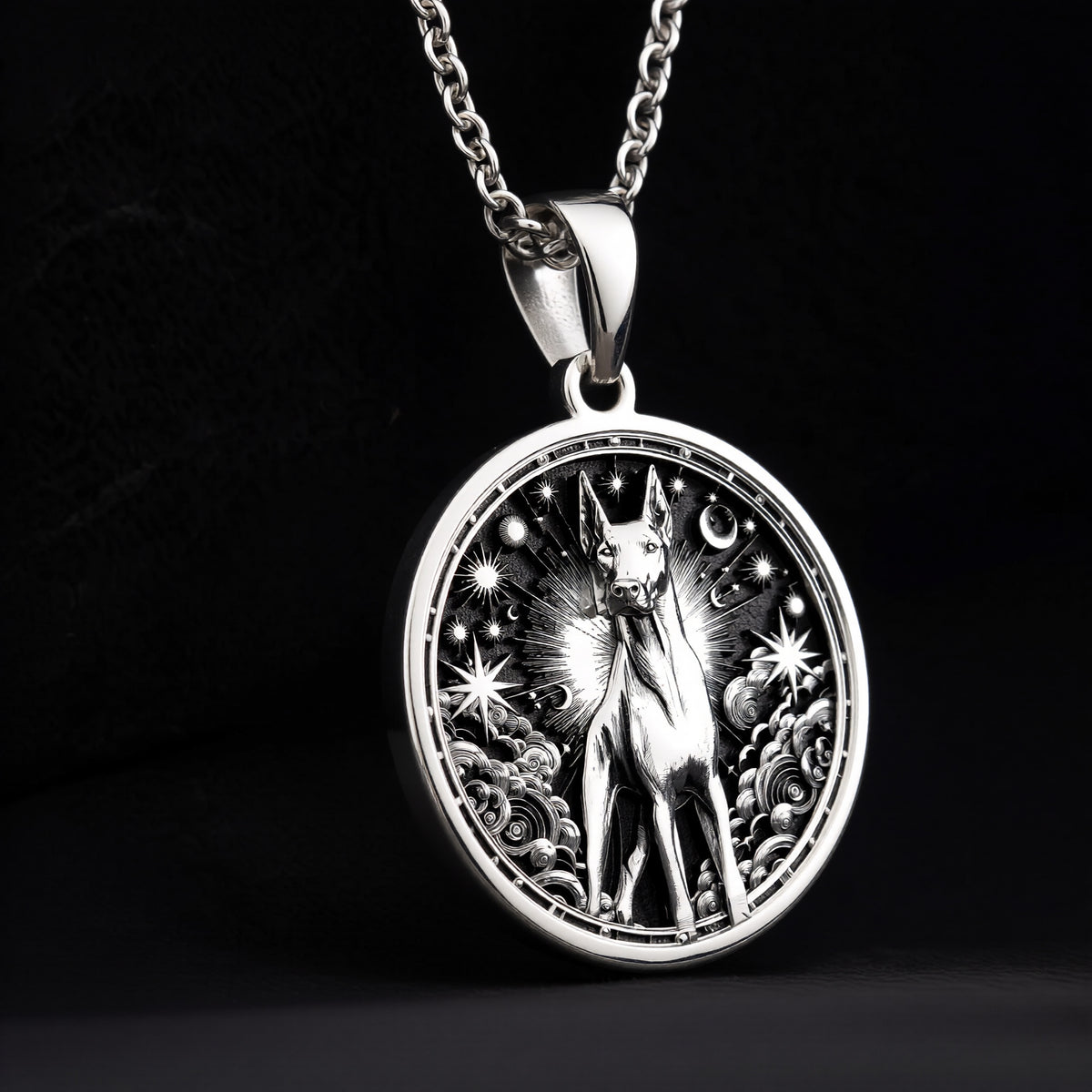925 sterling silver Doberman Pinscher pendant, detailed view 6.