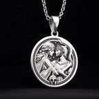 Sterling silver Theseus Antiope Amazon Queen Charm Necklace: round  depicting Theseus A...