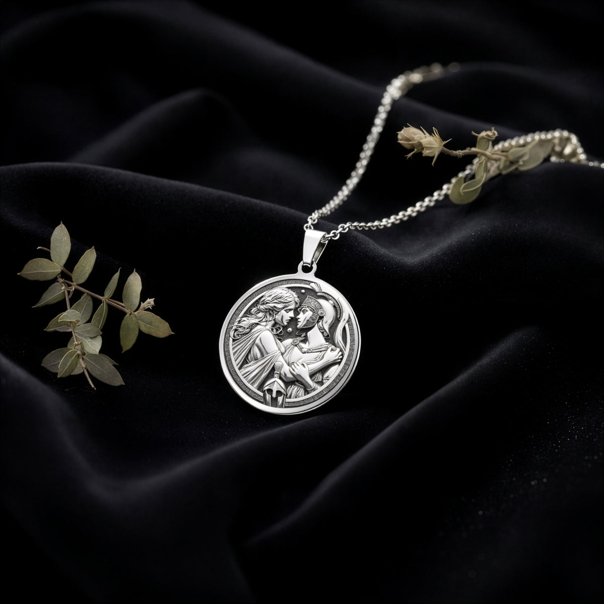 Sterling silver Theseus Antiope Amazon Queen Charm Necklace: round  of Theseus Greek he...