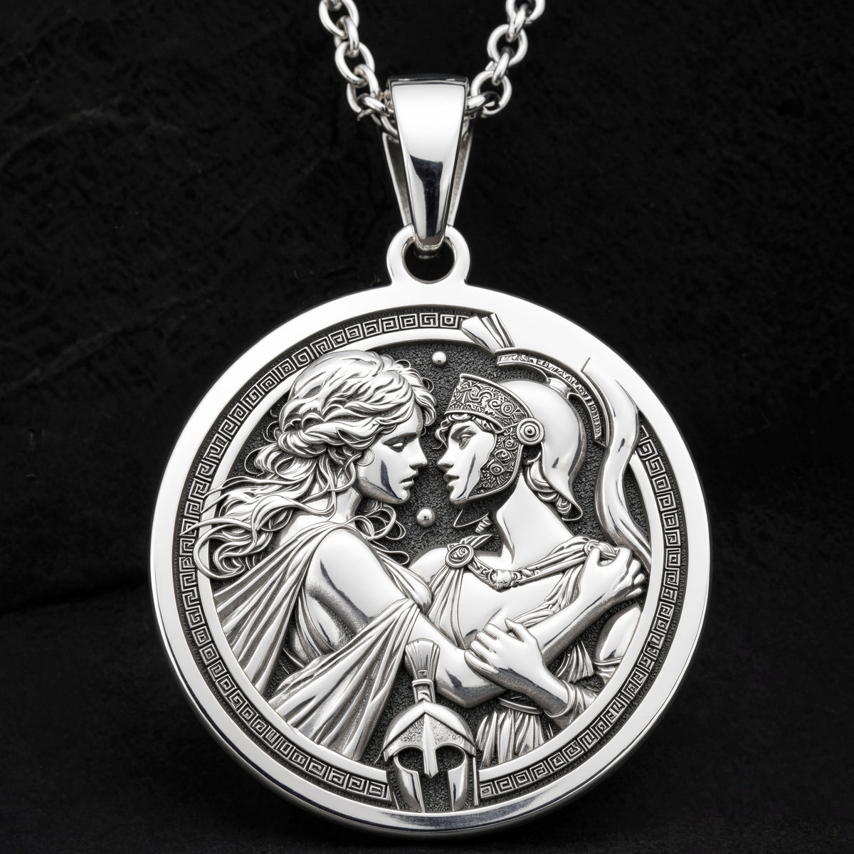 Sterling silver Theseus Antiope Amazon Queen Charm Necklace: round  depicting Theseus a...