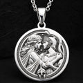 Sterling silver Theseus Antiope Amazon Queen Charm Necklace: round  depicting Theseus a...