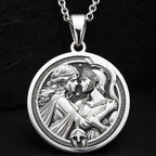 Sterling silver Theseus Antiope Amazon Queen Charm Necklace: round  depicting Theseus a...