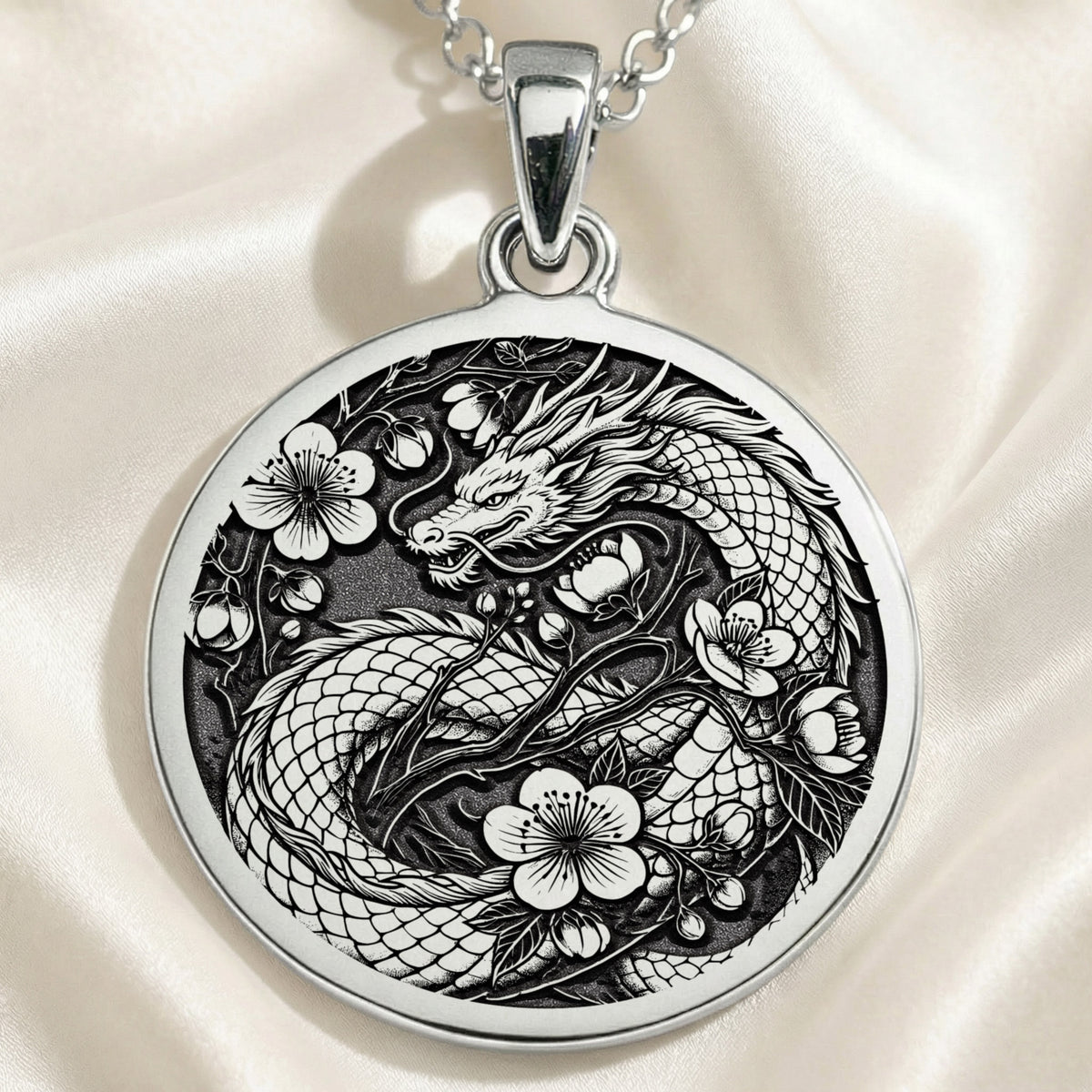 Japanese Dragon Necklace: Silver Ryu Symbol Pendanrt