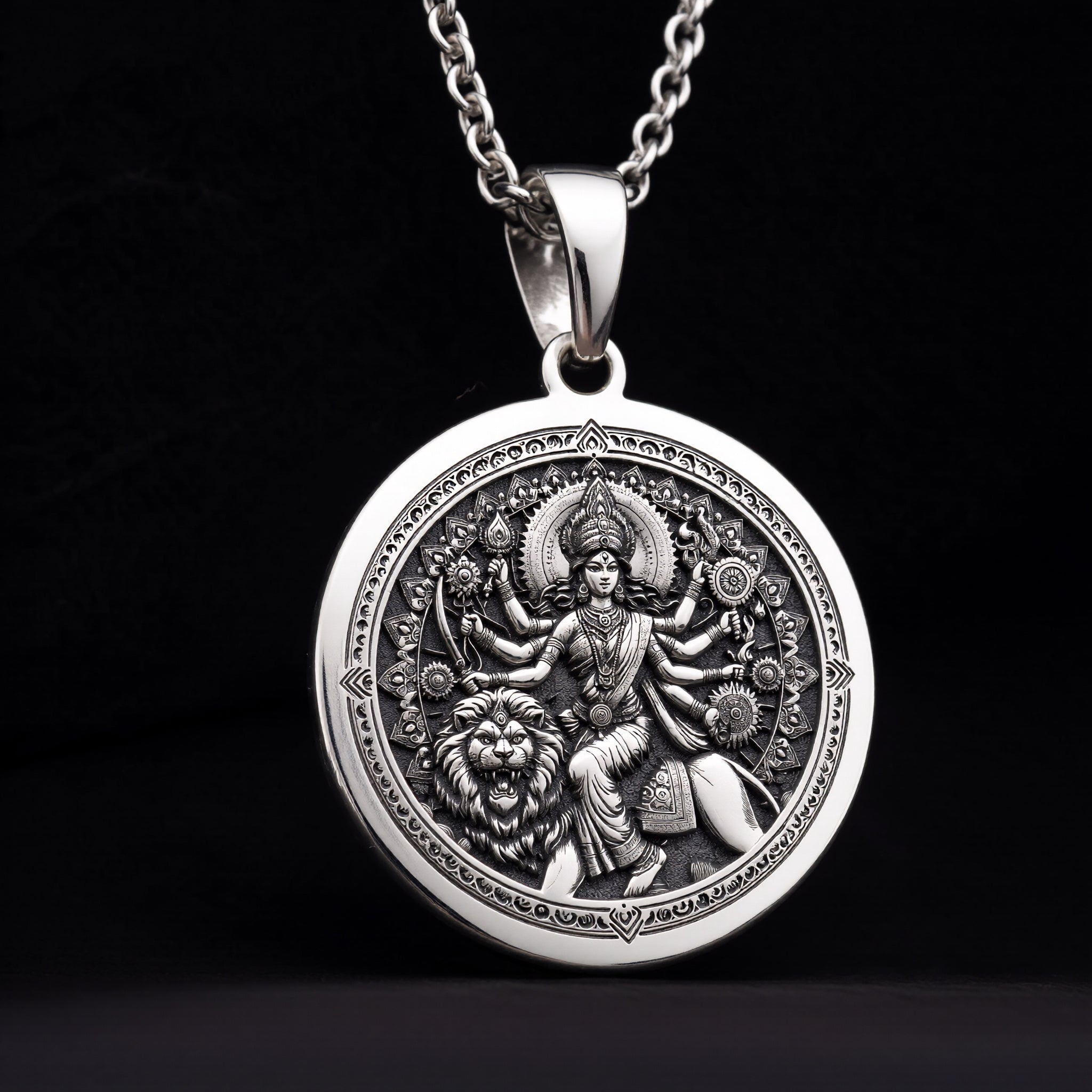 Durga Warrior Ten Arms Pendant | Silver & Plated Options - Hindu Goddess Protection Talisman