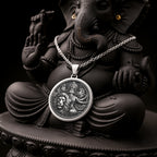 925 925 Sterling Silver Durga Warrior Goddess Pendant Necklaces Silver round pendant with lion face design necklace