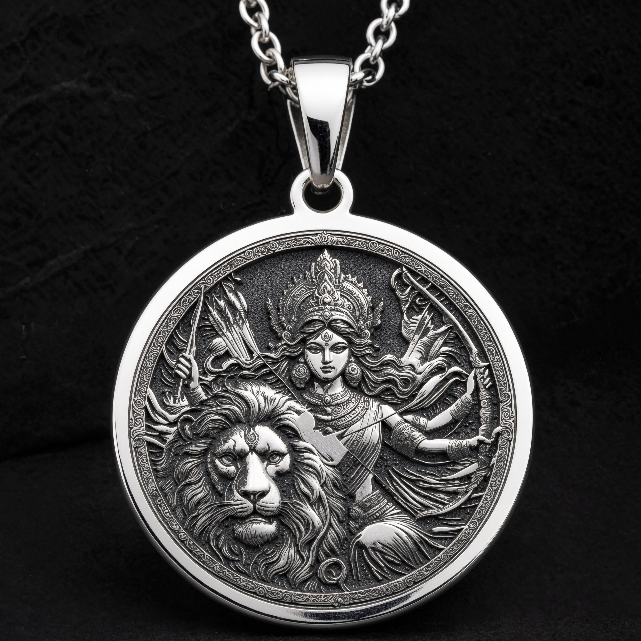 Durga Warrior Goddess Pendant | Silver & Plated Options - Spiritual Protection Talisman