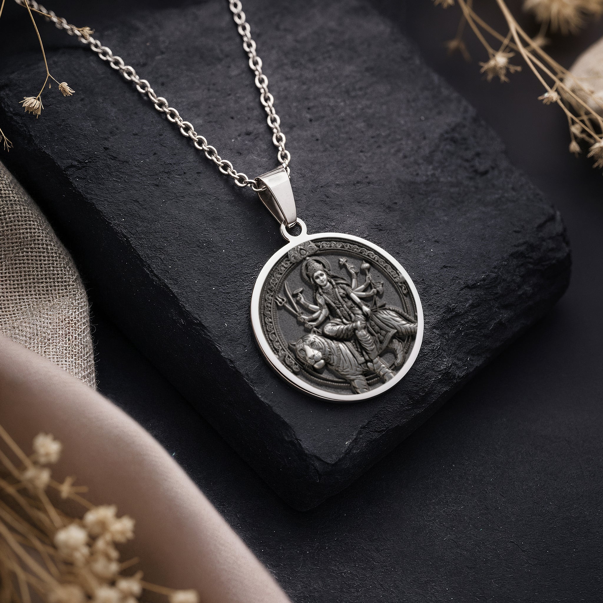 Durga Warrior Ten Arms Pendant | Silver & Plated Options - Ancient Mythology Protection Talisman