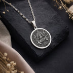 925 925 Sterling Silver Durga Warrior Goddess Pendant Necklaces Oxidized silver round pendant featuring an intricate mythological figure necklace