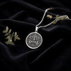 925 925 Sterling Silver Durga Warrior Goddess Pendant Necklaces Oxidized silver round pendant necklace featuring an intricate mythological figure design.