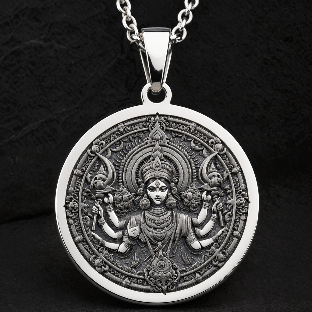 Durga Warrior Goddess Pendant Necklaces 925 925 Sterling Silver multi-armed goddess pendant necklace with intricate traditional design