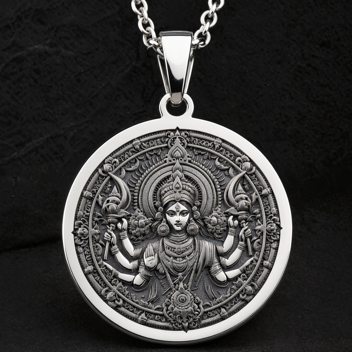Durga Warrior Goddess Pendant Necklaces 925 925 Sterling Silver multi-armed goddess pendant necklace with intricate traditional design