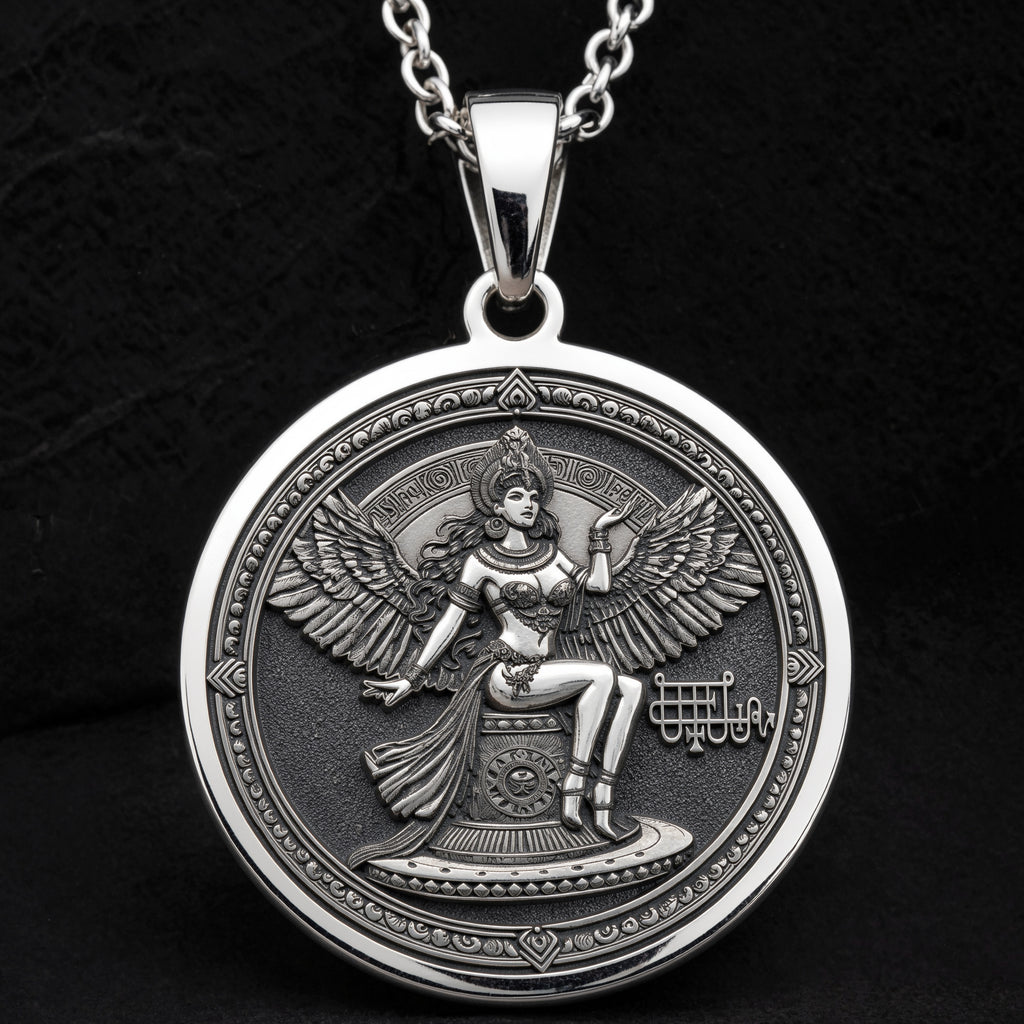 Bune Sigil Pendant Pendants 925 925 Sterling Silver winged goddess pendant necklace with ornate classical design