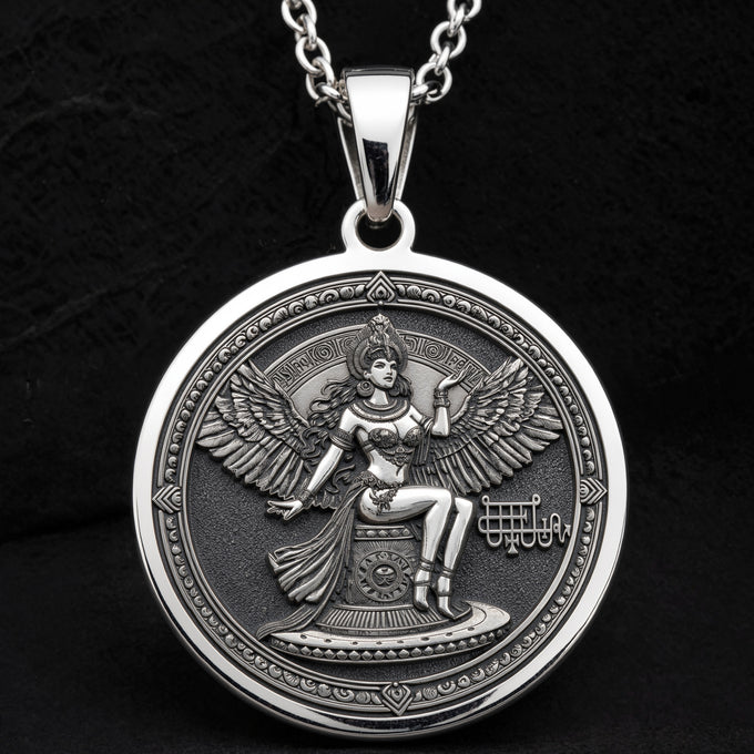 Bune Sigil Pendant Pendants 925 925 Sterling Silver winged goddess pendant necklace with ornate classical design