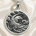 Eagle Totem Coin Necklace Necklaces 925 925 Sterling Silver eagle with wings design pendant necklace on silk background
