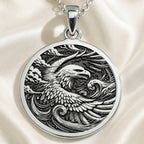Eagle Totem Coin Necklace Necklaces 925 925 Sterling Silver eagle with wings design pendant necklace on silk background