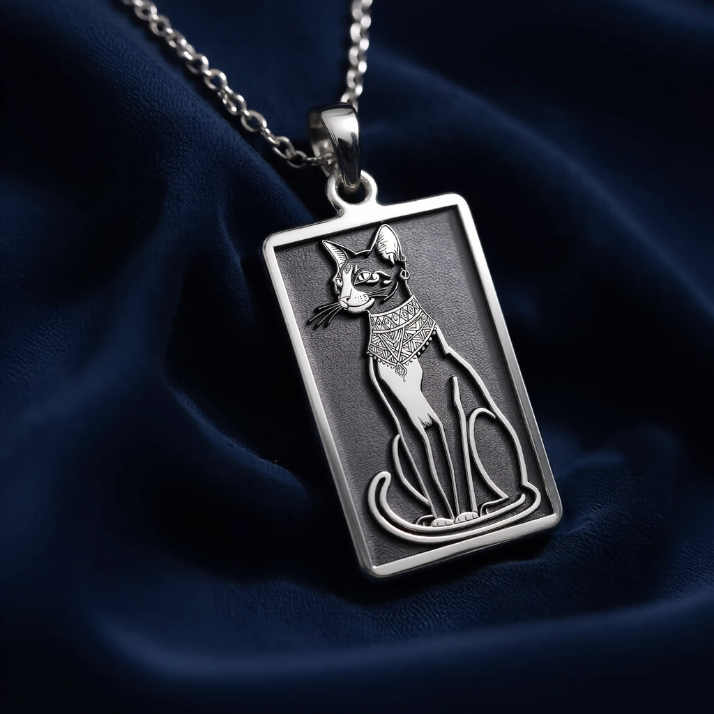 Bastet Goddess Cat Pendant Necklace - 925 Sterling Silver