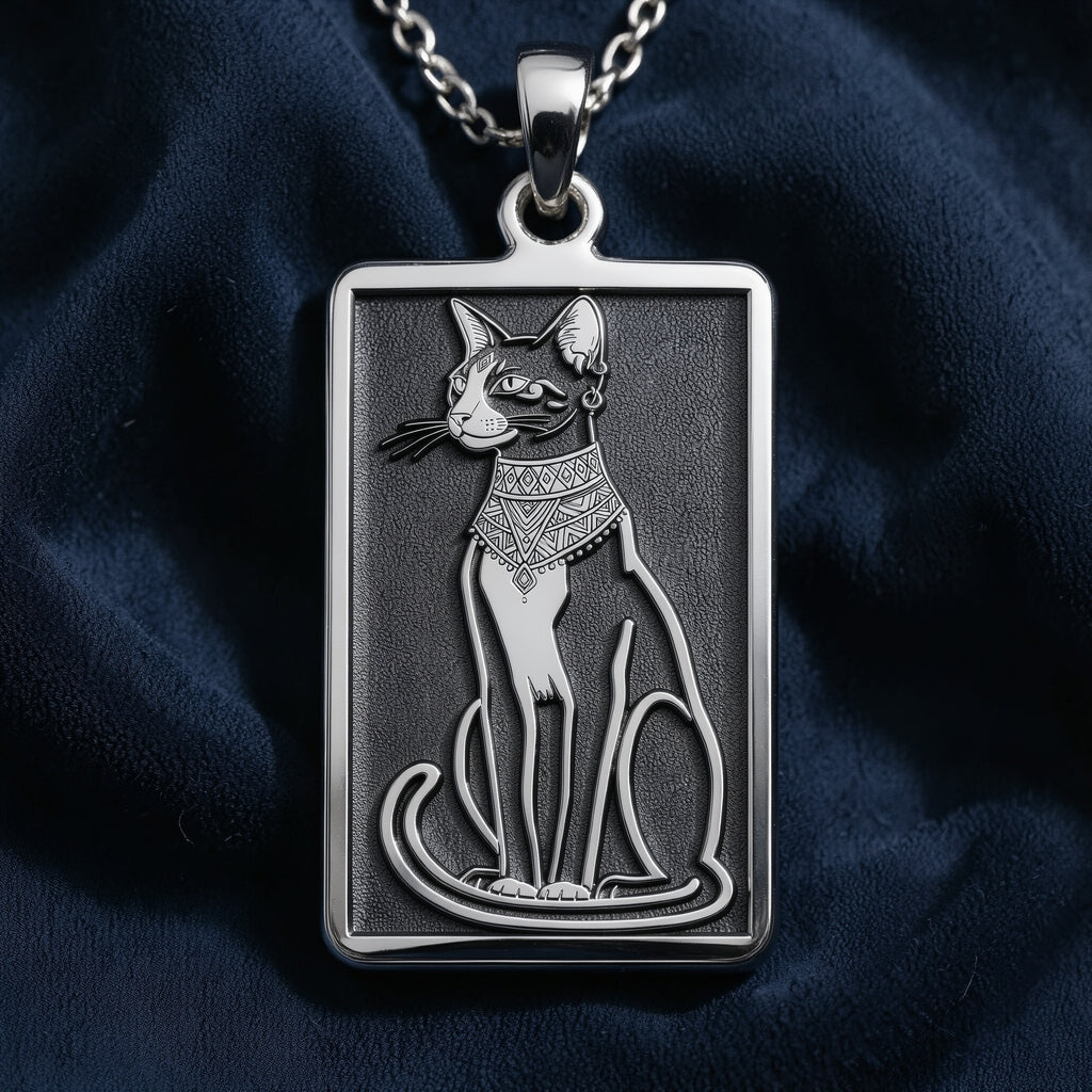 Bastet Goddess Cat Pendant Necklace - 925 Sterling Silver
