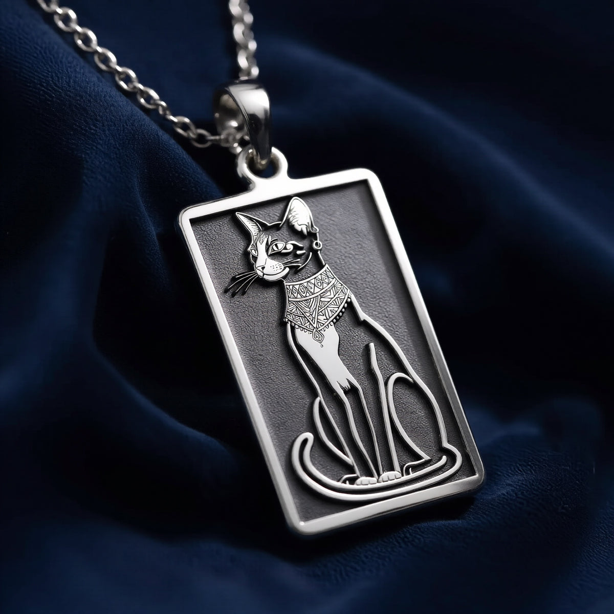 Egyptian Cat Pendant Necklace: 14K Gold, Bastet Goddess Amulet, Cat Lover Jewelry - View 2