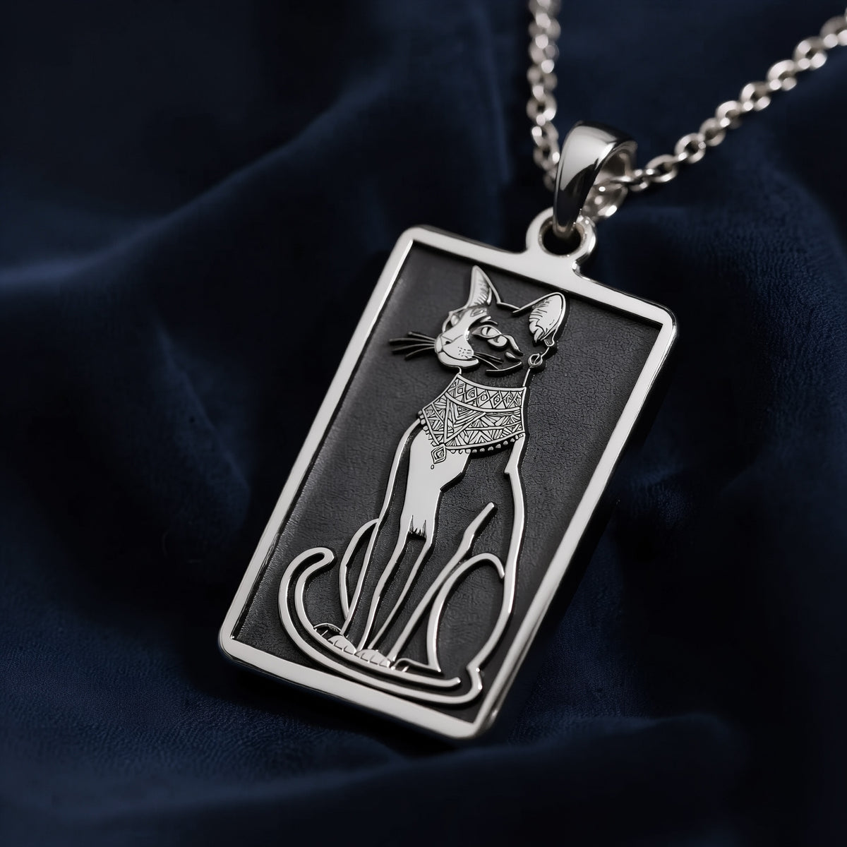 Bastet Goddess Cat Pendant Necklace - 925 Sterling Silver