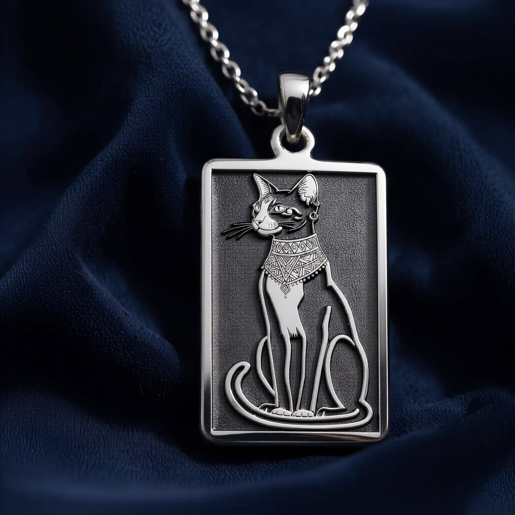Bastet Goddess Cat Pendant Necklace - 925 Sterling Silver