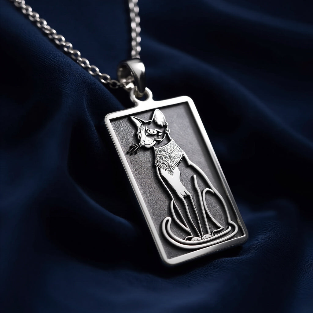 Bastet Goddess Cat Pendant Necklace - 925 Sterling Silver