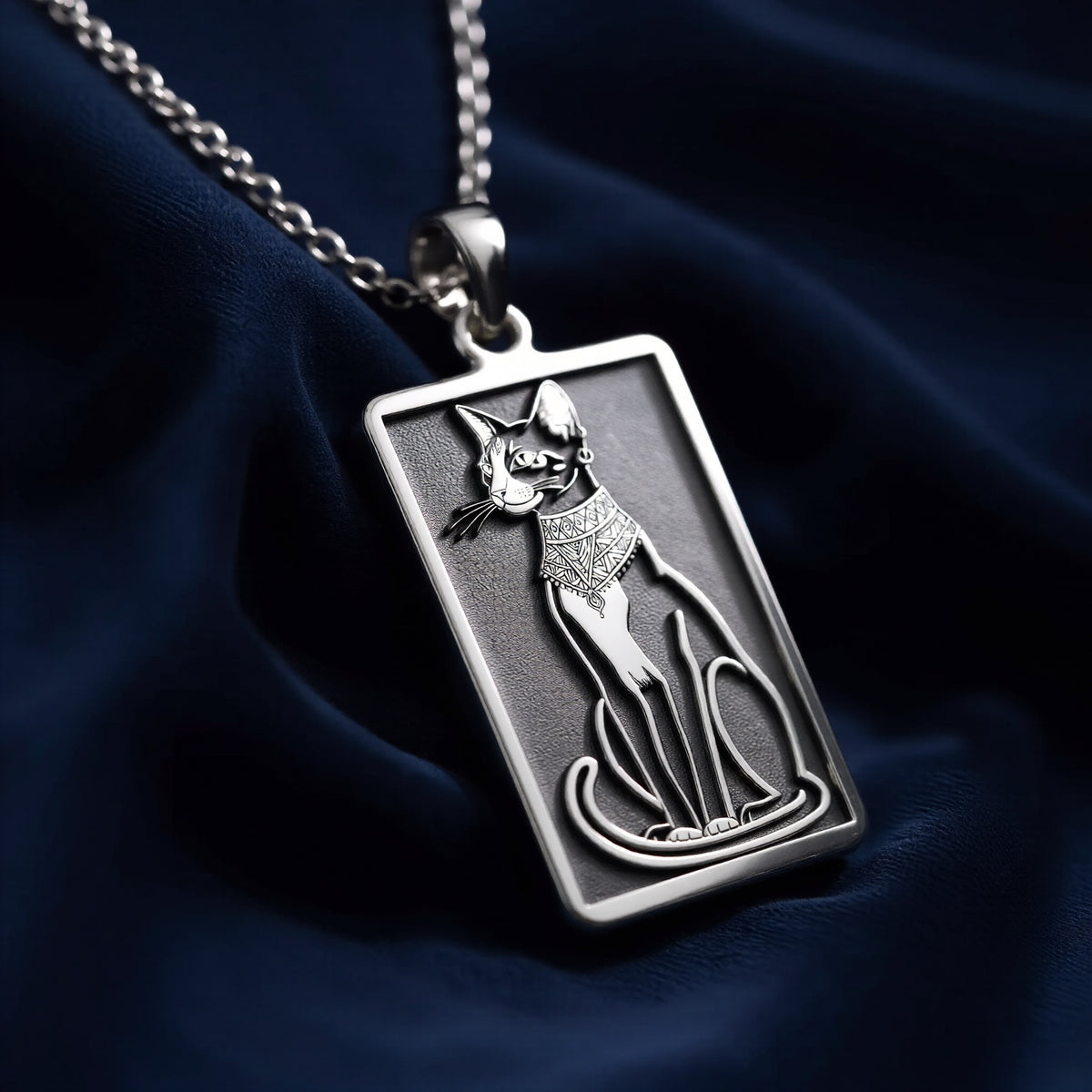 Bastet Goddess Cat Pendant Necklace - 925 Sterling Silver