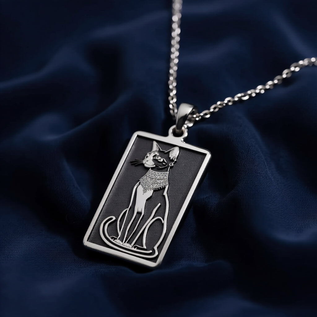 Bastet Goddess Cat Pendant Necklace - 925 Sterling Silver