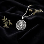 Capricorn Sea Goat Tail Zodiac Necklace Pendants 925 925 Sterling Silver round pendant with detailed floral portrait design necklace