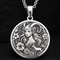 Capricorn Sea Goat Tail Zodiac Necklace Pendants 925 925 Sterling Silver sterling silver round pendant featuring a stylized female face with floral and deer design