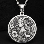 Capricorn Sea Goat Tail Zodiac Necklace Pendants 925 925 Sterling Silver sterling silver round pendant featuring a stylized female face with floral and deer design