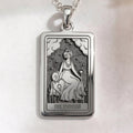 Empress Tarot Necklace pendant featuring The Empress figure on a rectangular silver-toned medallion with engraved details.