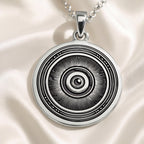925 925 Sterling Silver Evil Eye Pendant Necklace Necklaces Oxidized silver sunburst geometric pendant necklace with detailed radial lines.