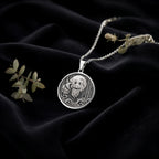 Sterling silver Nine: round  Japanese folklore Nine-Tailed Fox Kitsune with engraved ni...