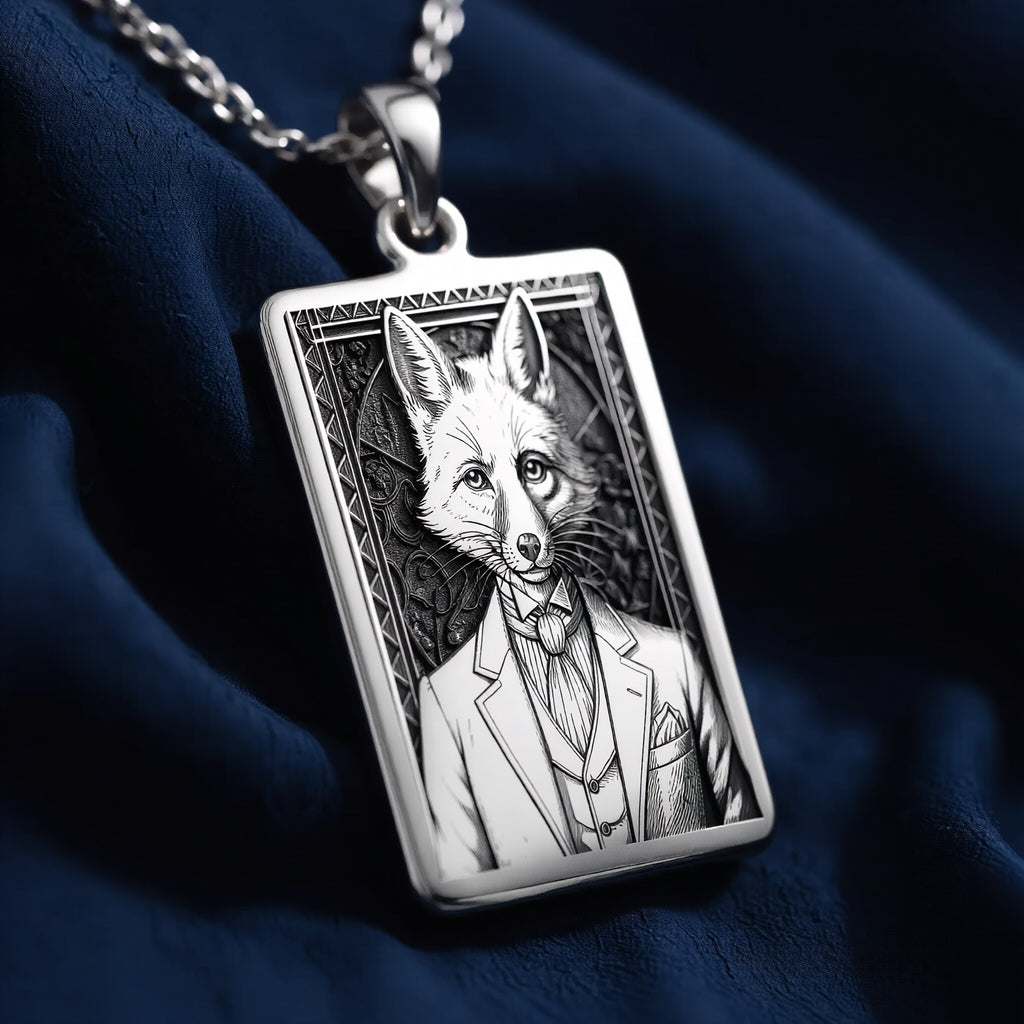 Victorian Fox Portrait Necklace - 925 Sterling Silver