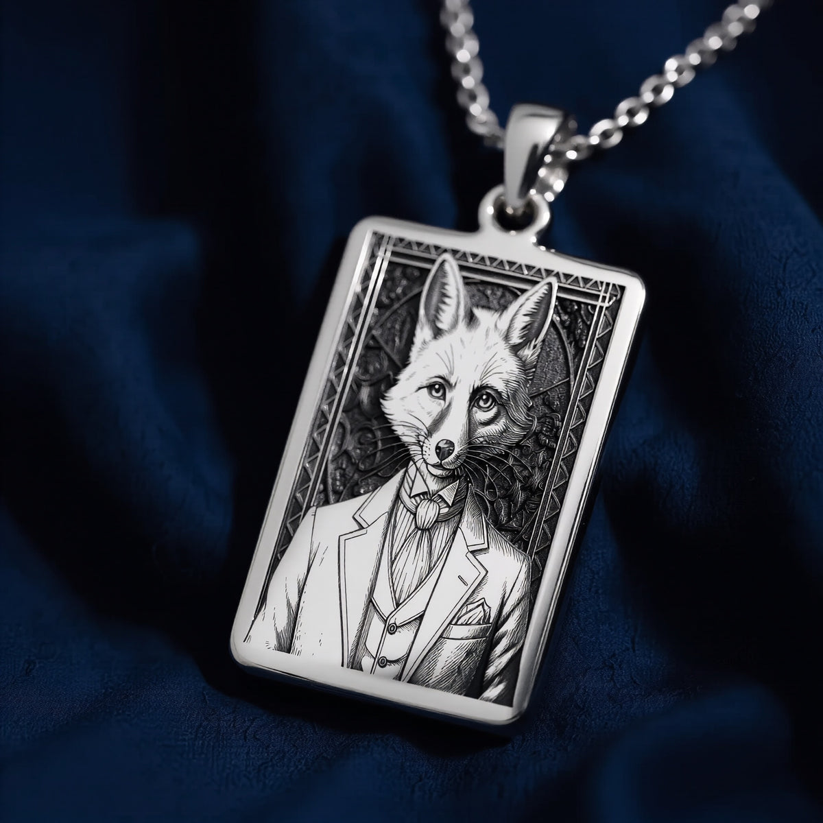 Victorian Fox Portrait Necklace - 925 Sterling Silver