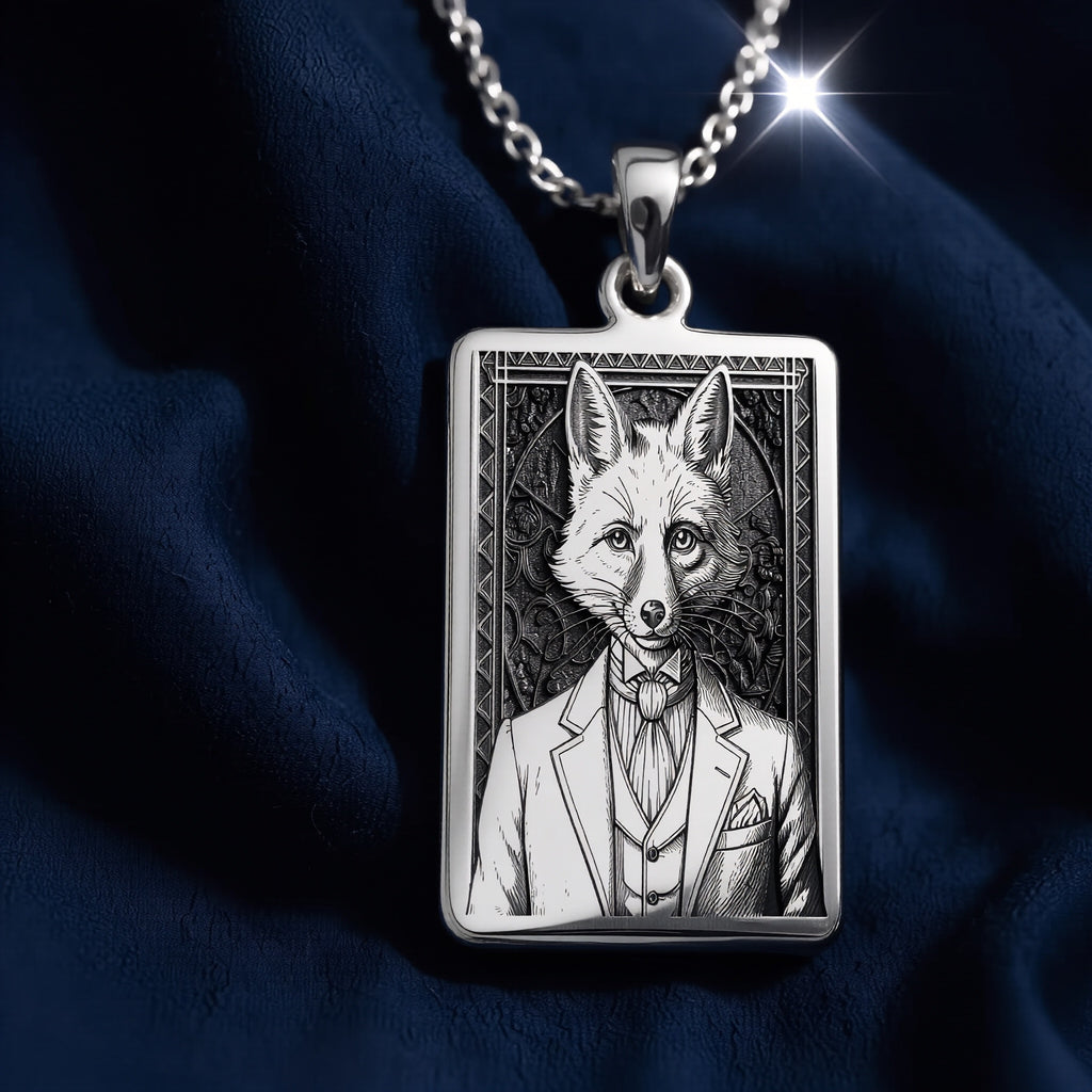 Victorian Fox Portrait Necklace - 925 Sterling Silver
