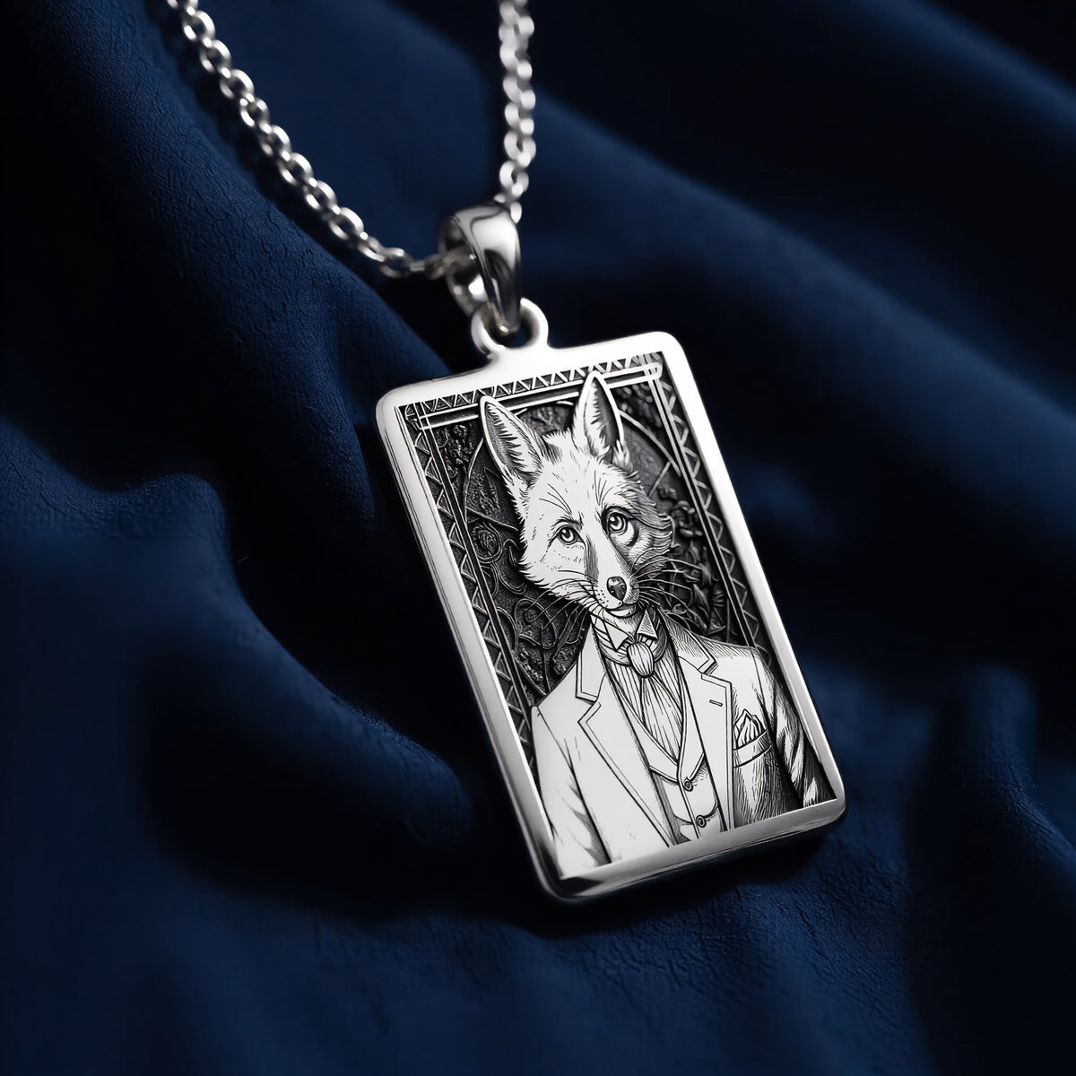 Victorian Fox Portrait Necklace - 925 Sterling Silver