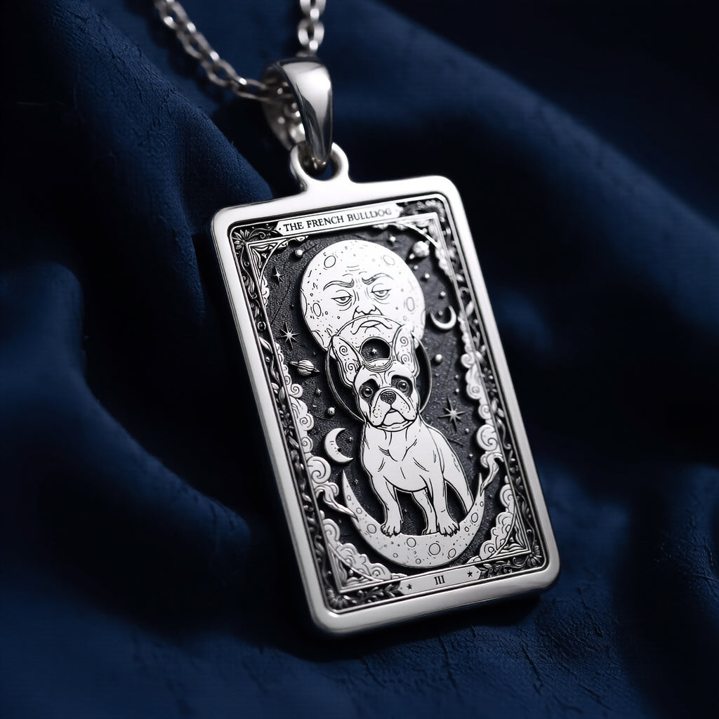 A striking 925 sterling silver French Bulldog charm. The art shows the celestial "Frenchie," a meaningful piece of jewelry for a pet owner.