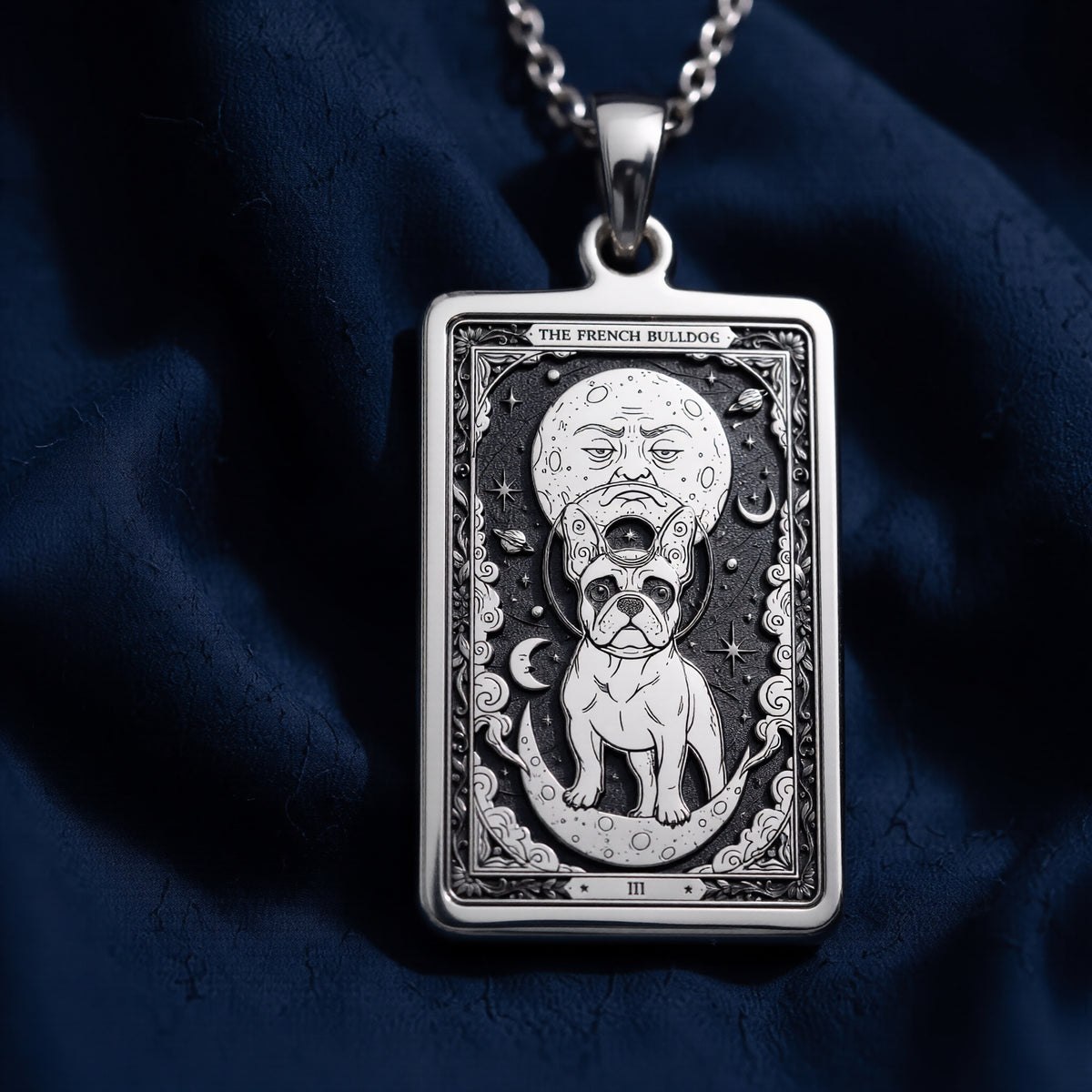 925 sterling silver French Bulldog Pendant Necklace - Tarot Pet Mom Gift pendant featuring a detailed design.