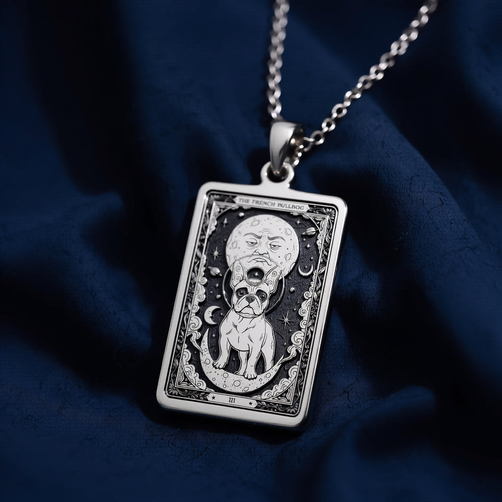 925 sterling silver French Bulldog Pendant Necklace - Tarot Pet Mom Gift pendant featuring a detailed design.