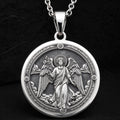 Archangel Gabriel Trumpet Medallion Necklace Pendants 925 925 Sterling Silver angel with wings circular pendant necklace