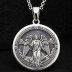 Archangel Gabriel Trumpet Medallion Necklace Pendants 925 925 Sterling Silver angel with wings circular pendant necklace
