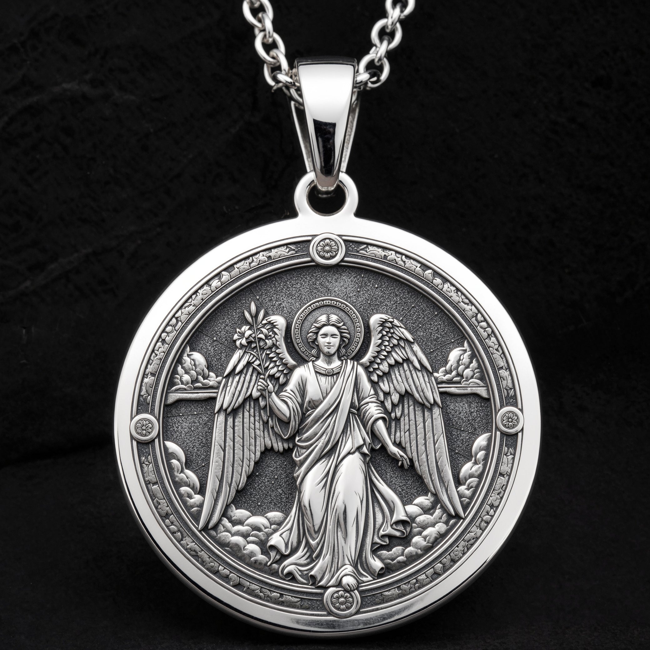 Archangel Gabriel Trumpet Medallion Necklace | Silver & Plated Options - Divine Protection Spiritual Protection