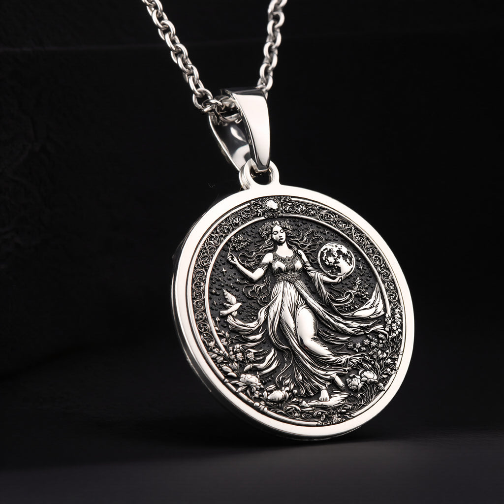 925 sterling silver Gaia Earth Goddess pendant, detailed view 1.