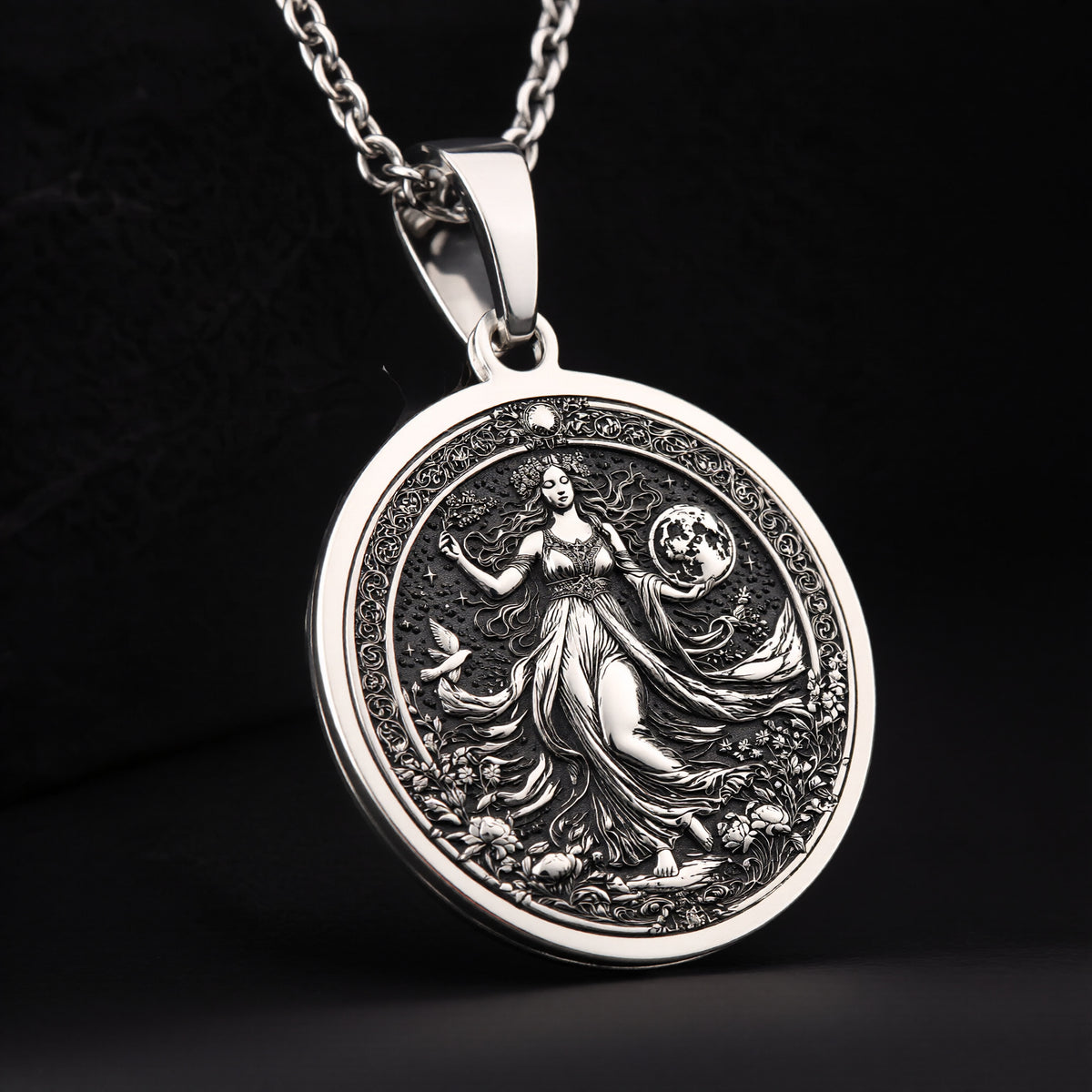925 sterling silver Gaia Earth Goddess pendant, detailed view 4.