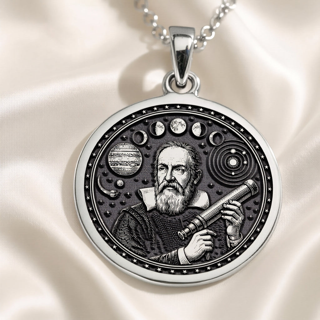 Galileo Necklace: Silver Father of Science, Astronomy Pendant